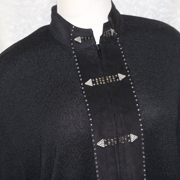 Philippe Marques black beaded cardigan size 16 full zip made in USA - Picture 2 of 9